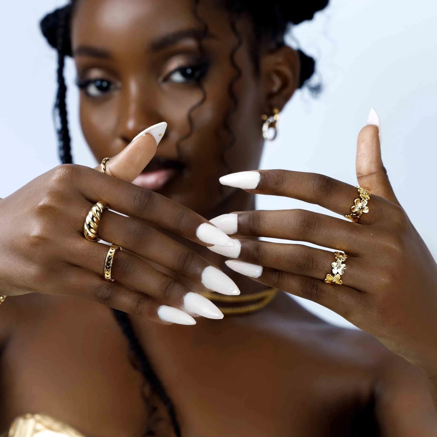 Croissant and Daisy flower 18k gold plated rings
